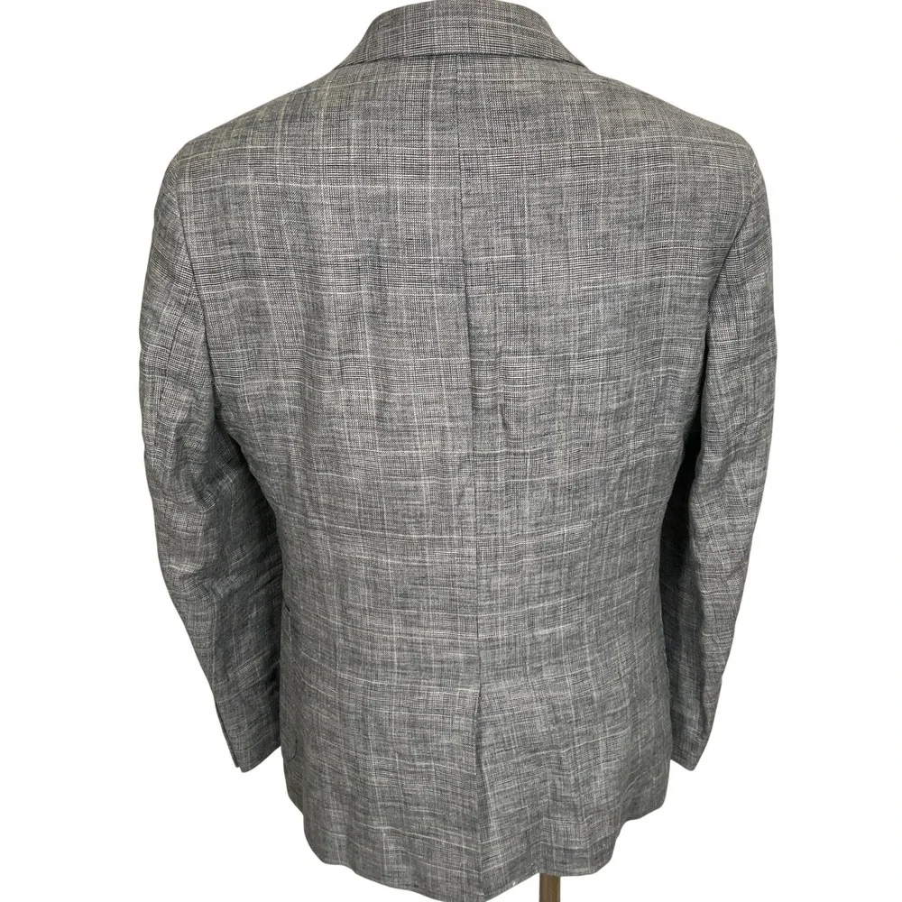 Banana Republic Blazer Mens 40R Gray Linen Slim Fit Glen Plaid Jacket